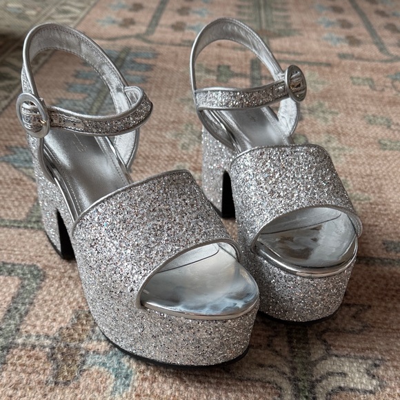 Larroudé Miso Platform Strap Sandals Glitter Silver | Size 8 - Picture 3 of 9